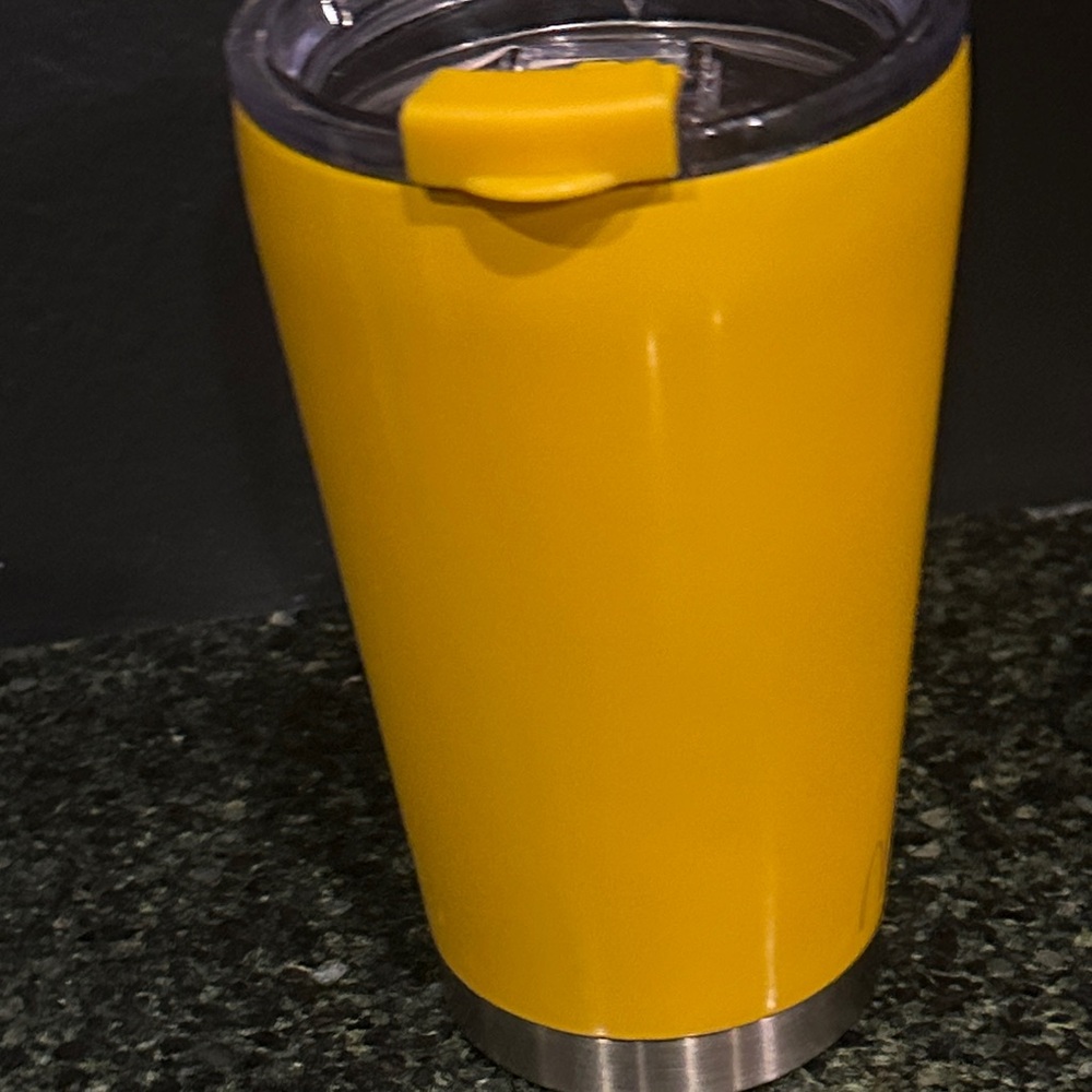 McCafé McDonald’s stainless steel timber with lid rare Yellow coffee cup EUC - Picture 4 of 8